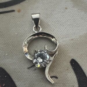 Silver Swirl Pendant with Clear Stone - Women Jewelry